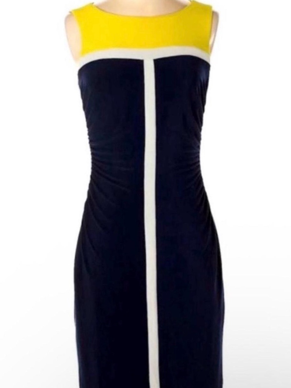Ralph Lauren Navy Sheath Dress with Yellow Yoke and White Center Stripe